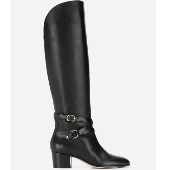 NEW JIMMY CHOO Huxlie 45mm Leather Heel Boots
